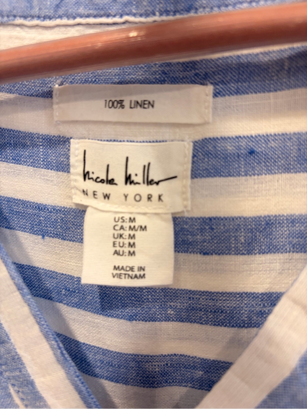 Nicole Miller Blue and White Striped Sleeveless V-Neck Dress - Picture 2 of 2
